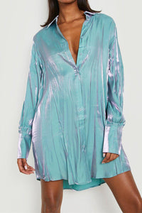Shimmery Shirt Dress - Blue