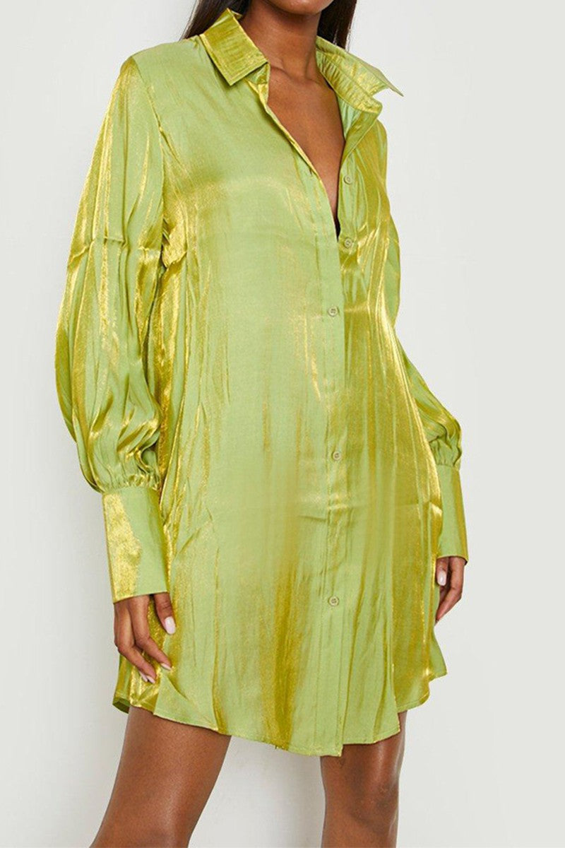 Shimmery Shirt Dress - Lime