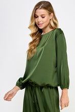 Load image into Gallery viewer, Evergreen Balloon Sleeve Satin Blouse