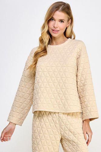 Cream Quilted Wide Sleeve Top