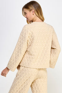 Cream Quilted Wide Sleeve Top