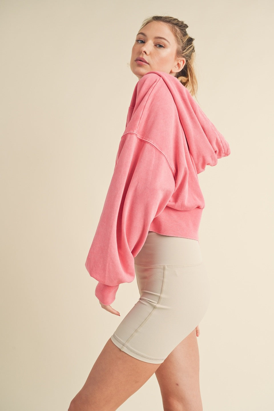 Mineral Wash Pink Zip Up Hoodie