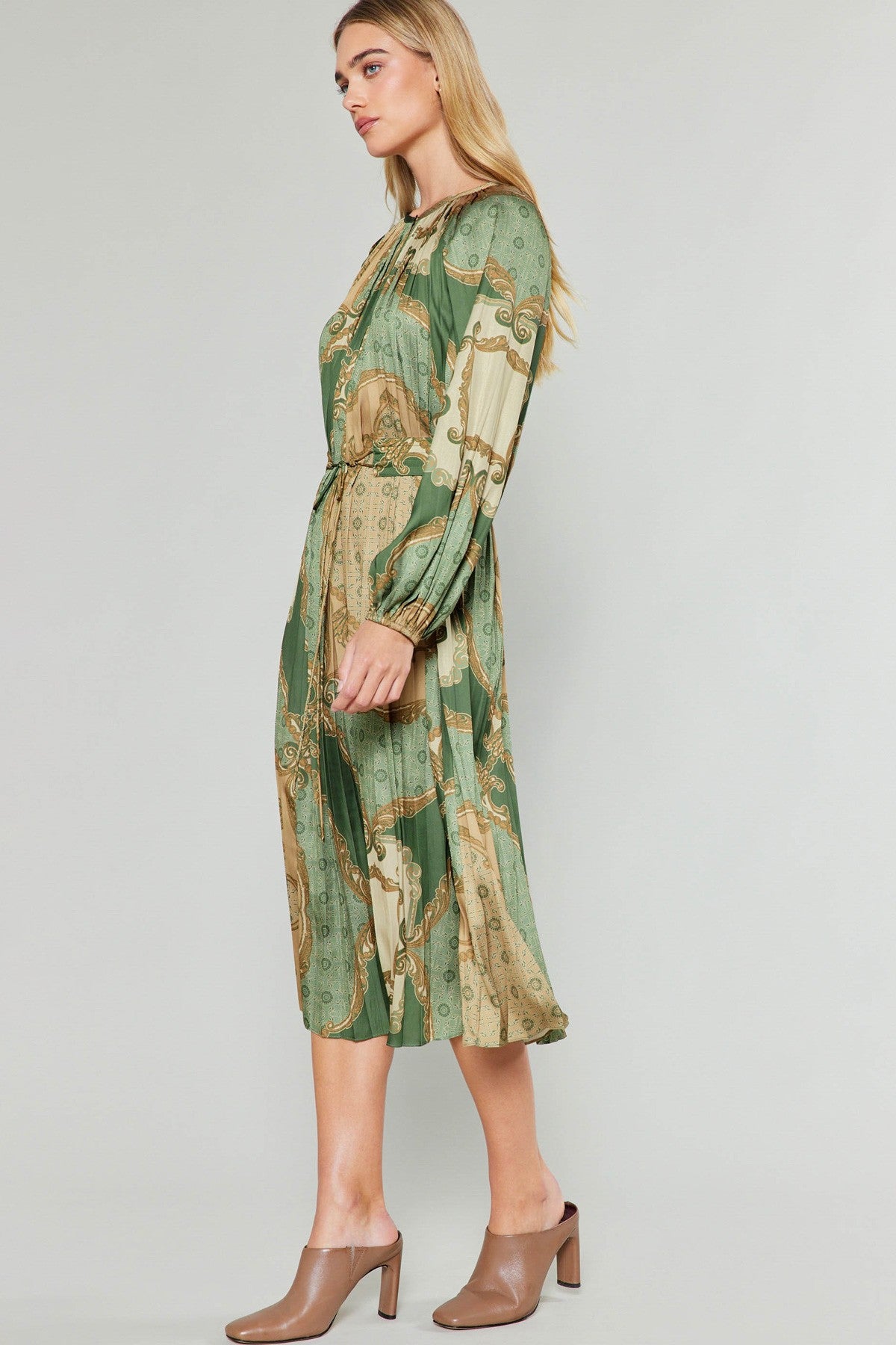 Tuscan Olive Pleated Dress