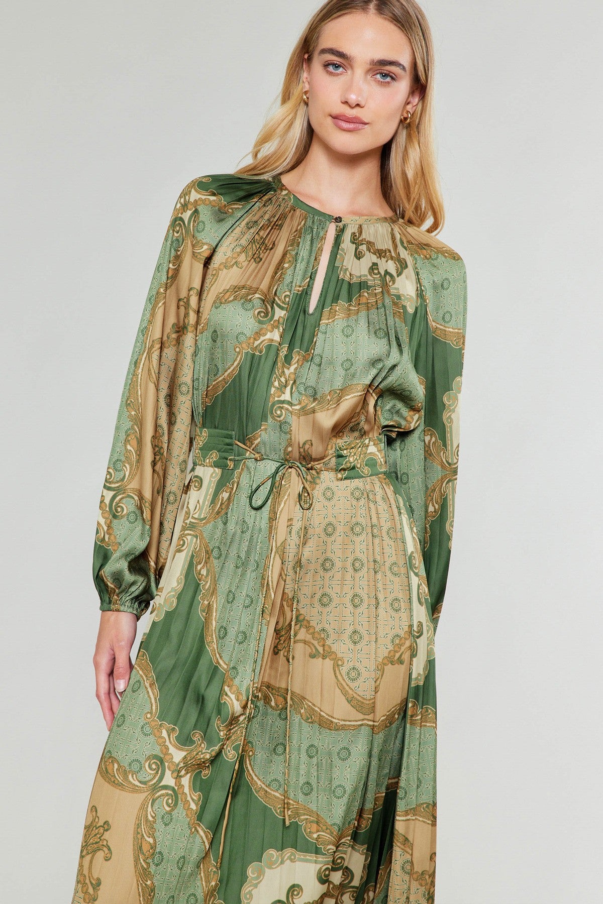 Tuscan Olive Pleated Dress