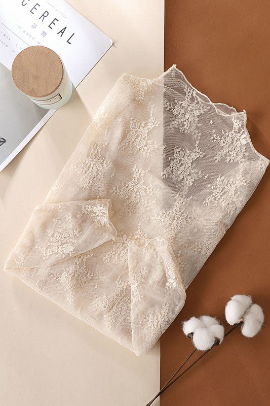 Sheer Lace High-Neck Top - Ivory