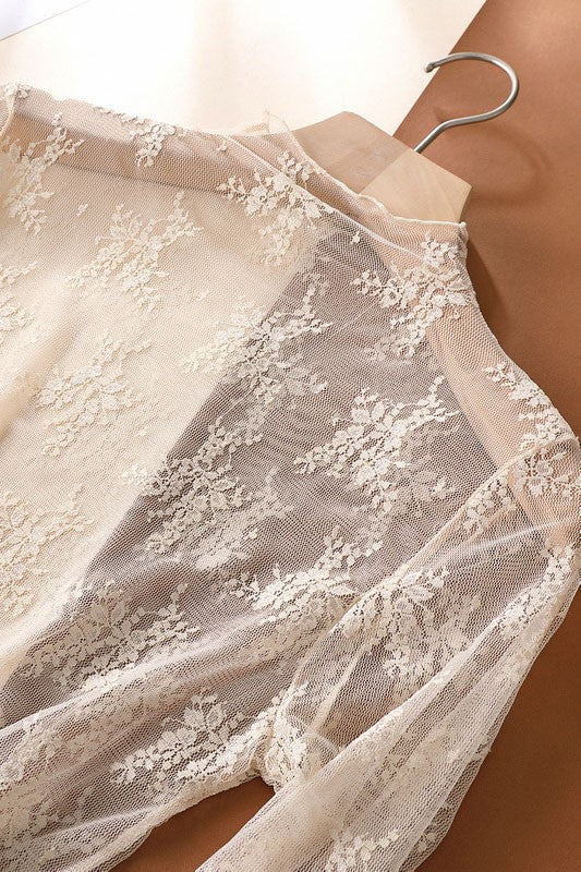 Sheer Lace High-Neck Top - Ivory