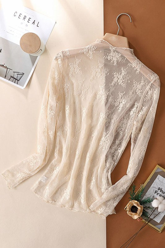 Sheer Lace High-Neck Top - Ivory