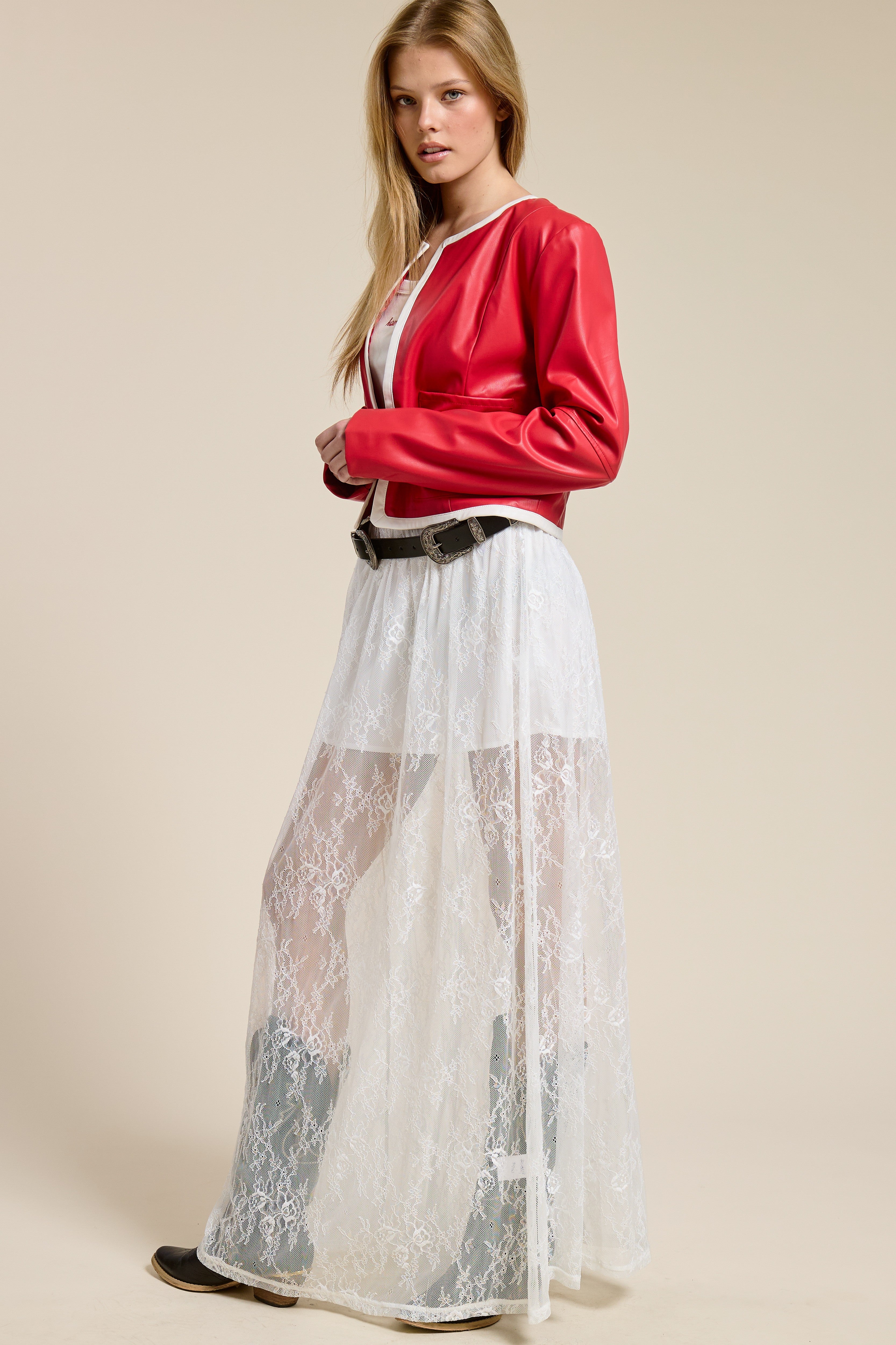 Contract Faux Leather Jacket - Red