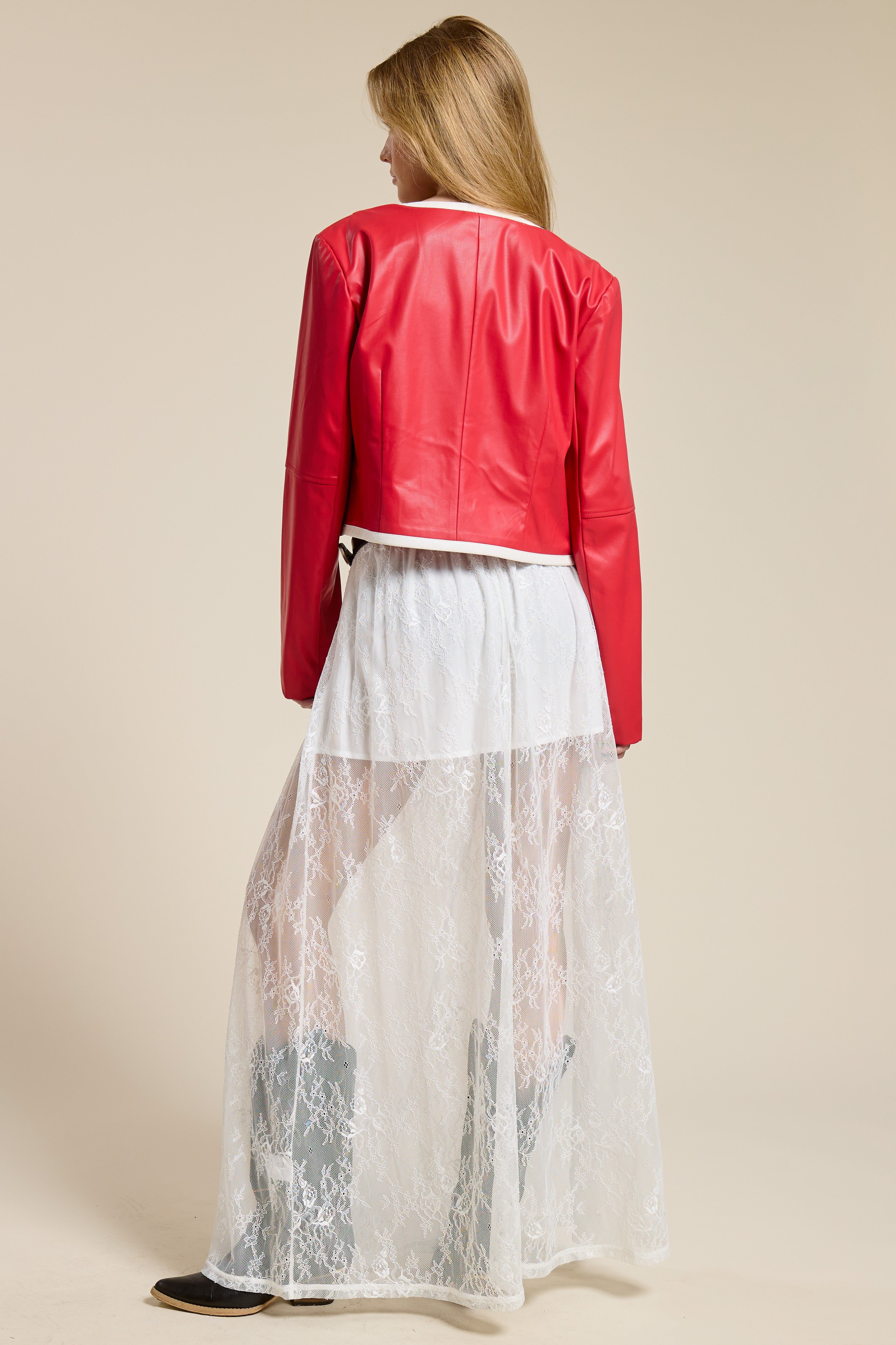 Contract Faux Leather Jacket - Red