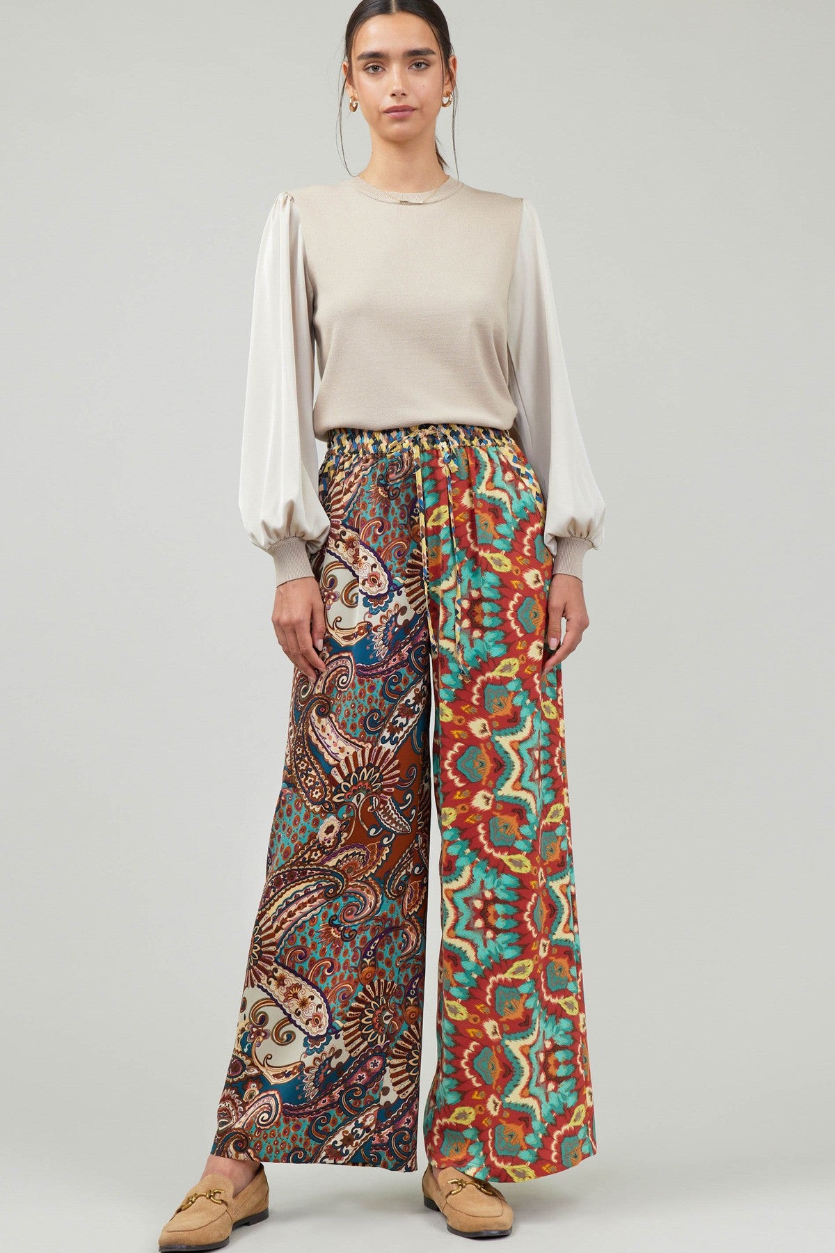 Paisley Printed Wide Leg Pants - Multi