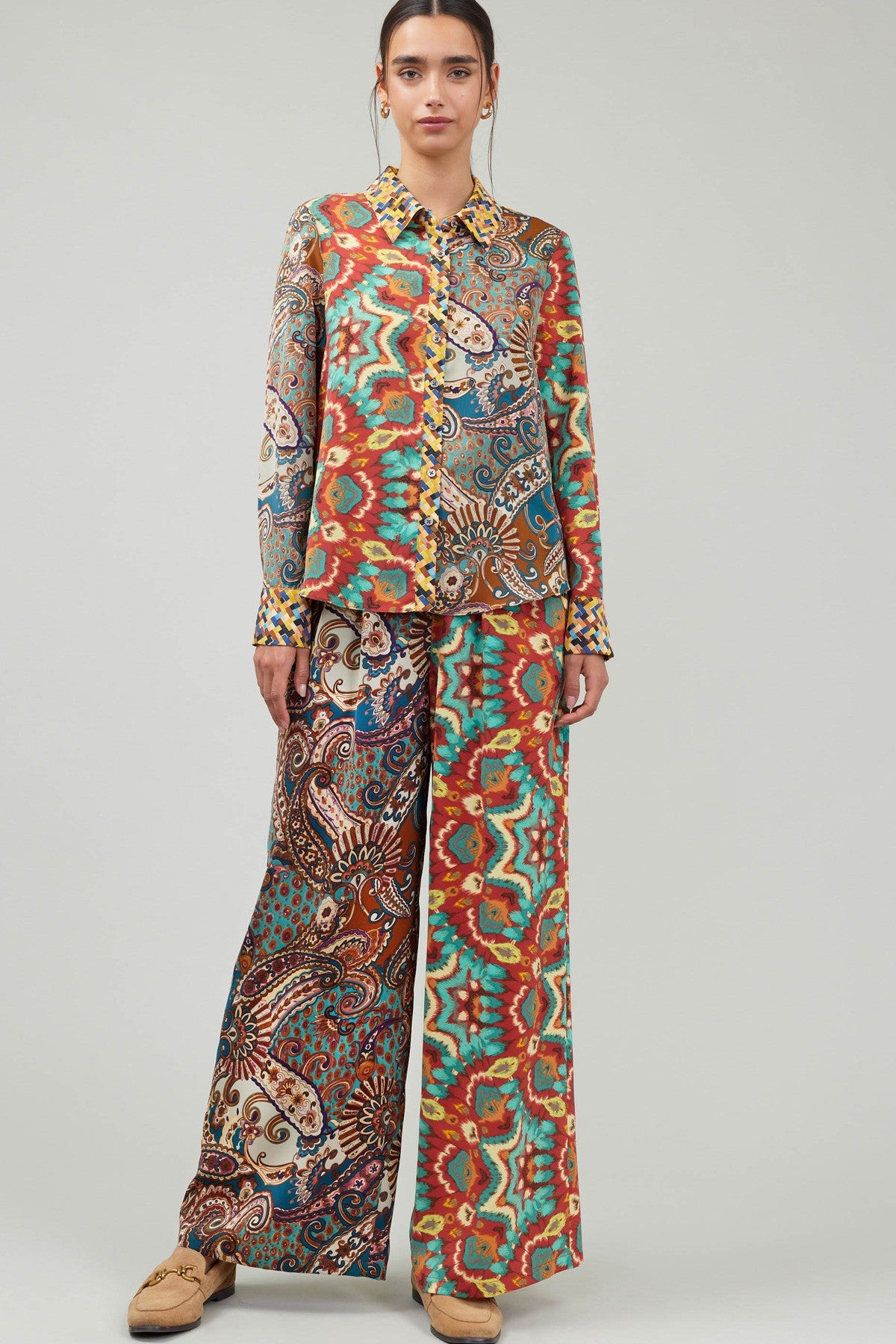 Paisley Printed Wide Leg Pants - Multi