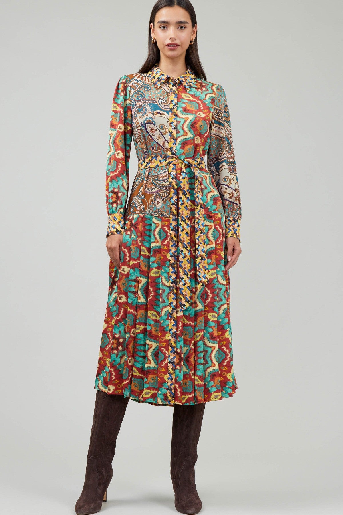 Paisley Printed Button Down Dress