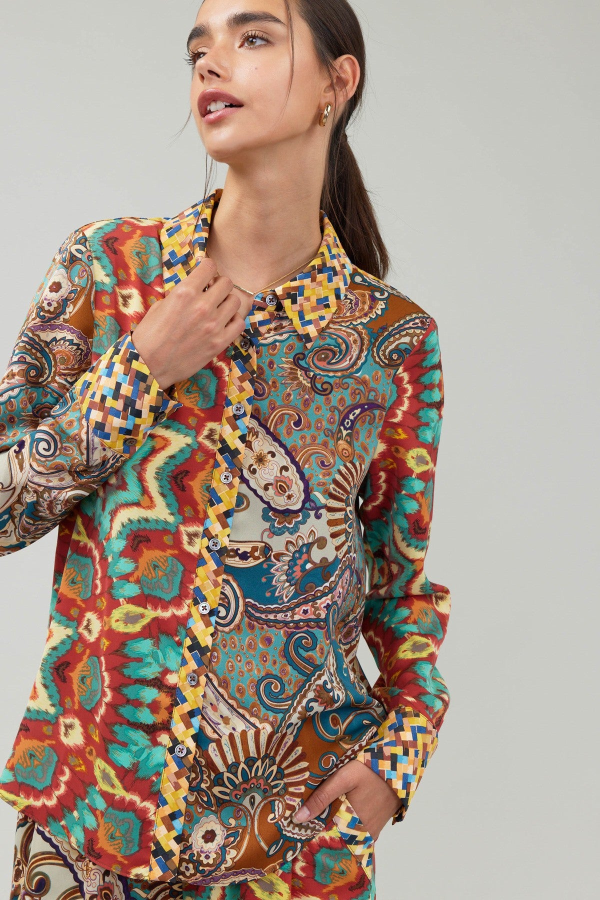 Multi Pattern Button Down Shirt