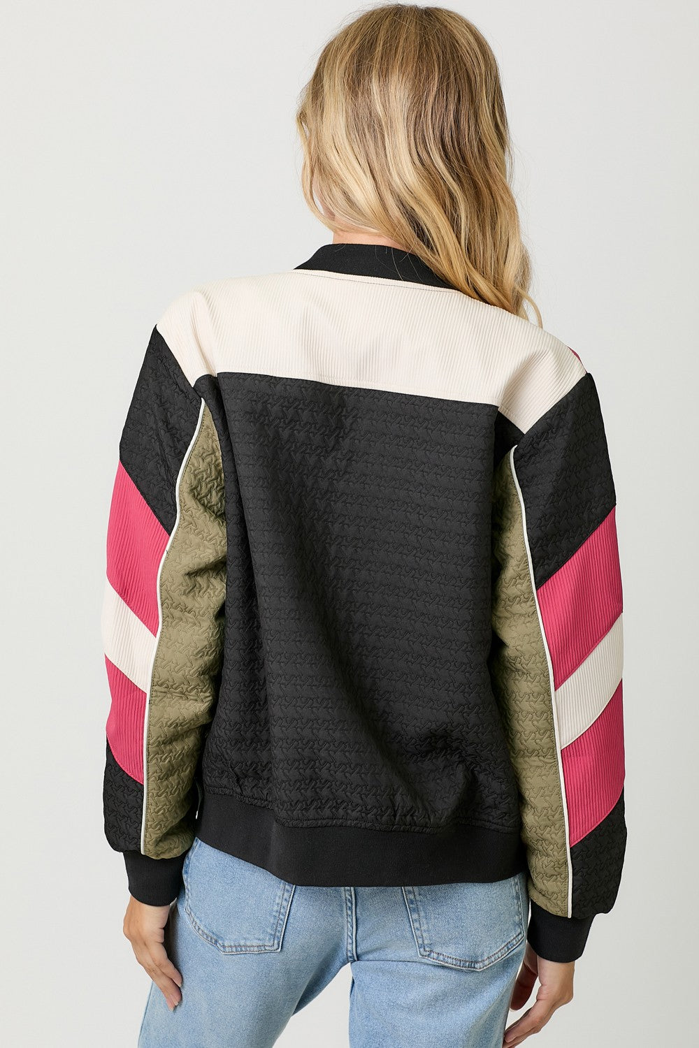 Color Blocked Bomber Jacket - Black