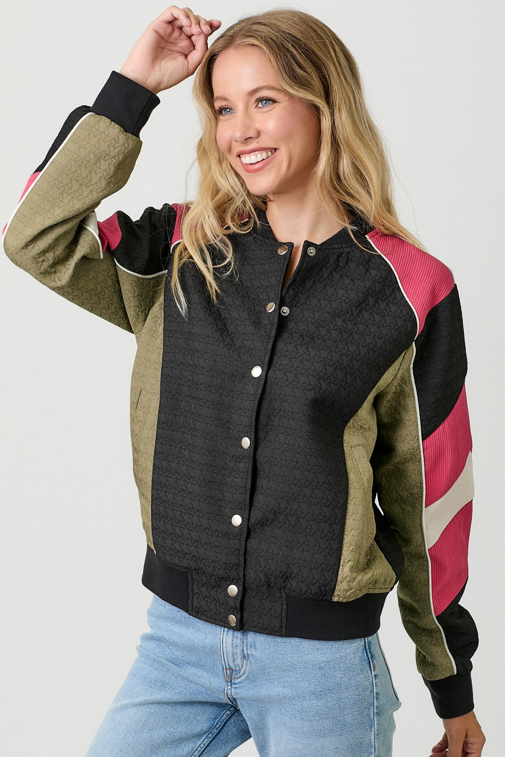 Color Blocked Bomber Jacket - Black