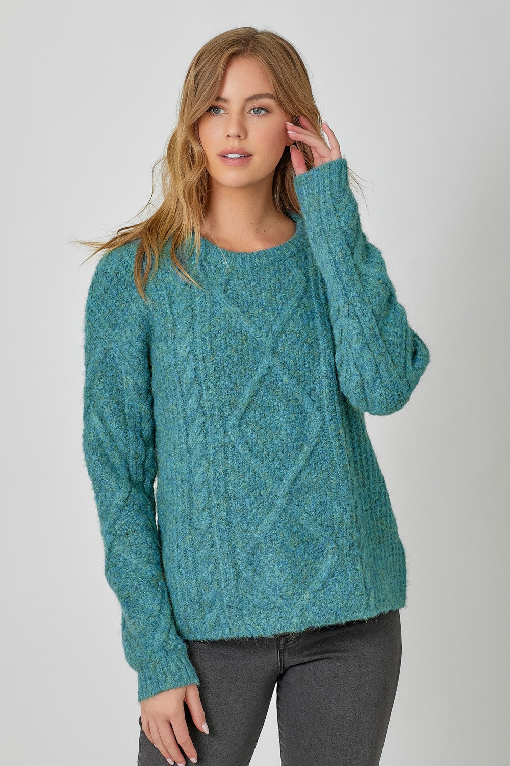 Cable Knit Sweater Top - Emerald