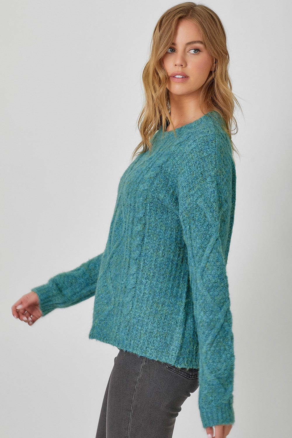 Cable Knit Sweater Top - Emerald