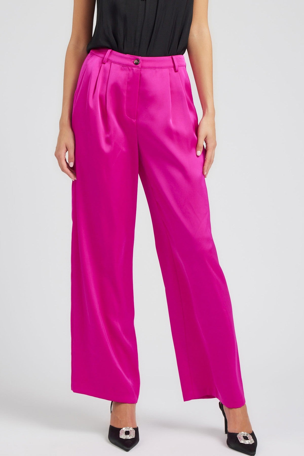 Silky Pintucked Trousers - Fuschia