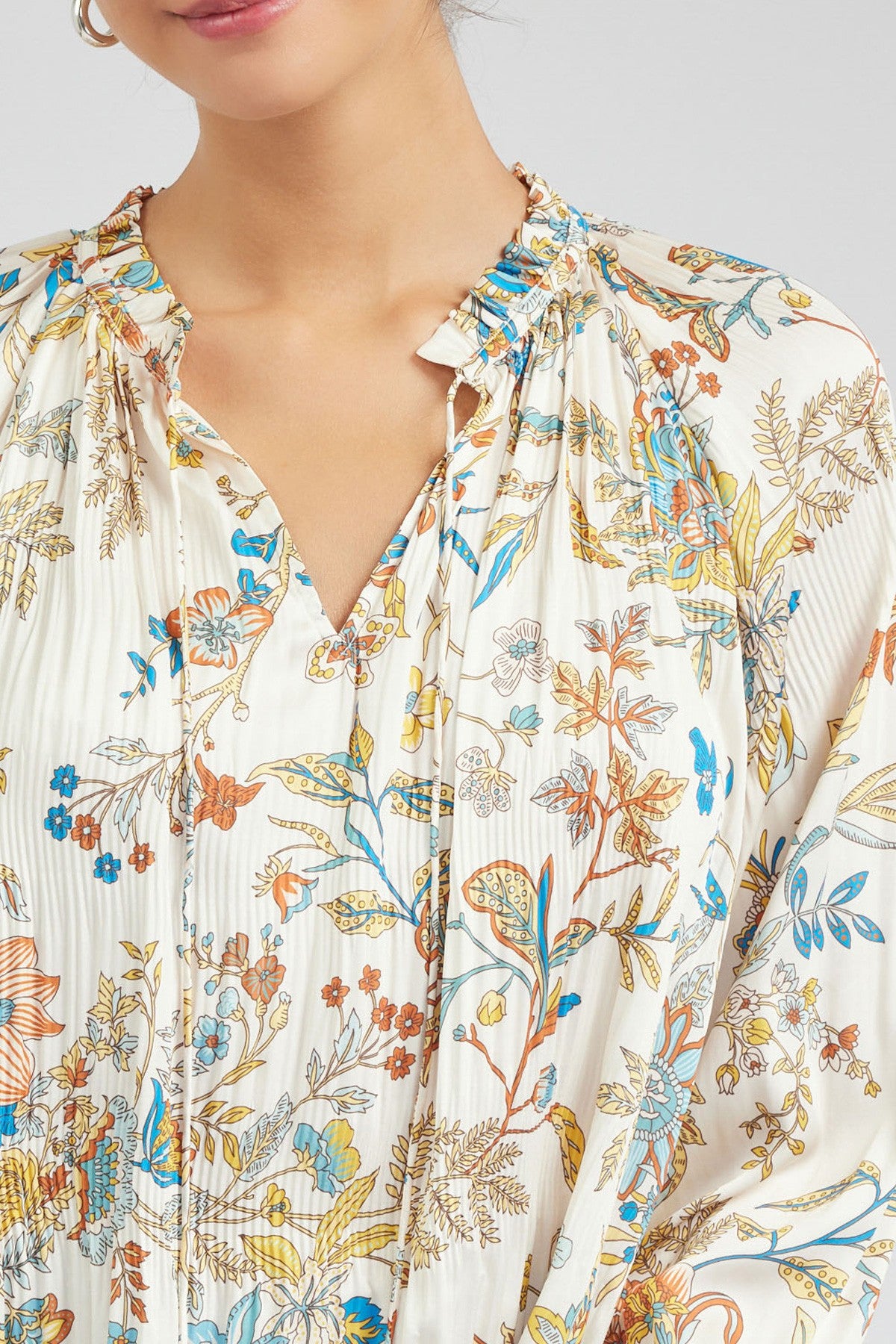 Floral Ruffled Split Neck Blouse