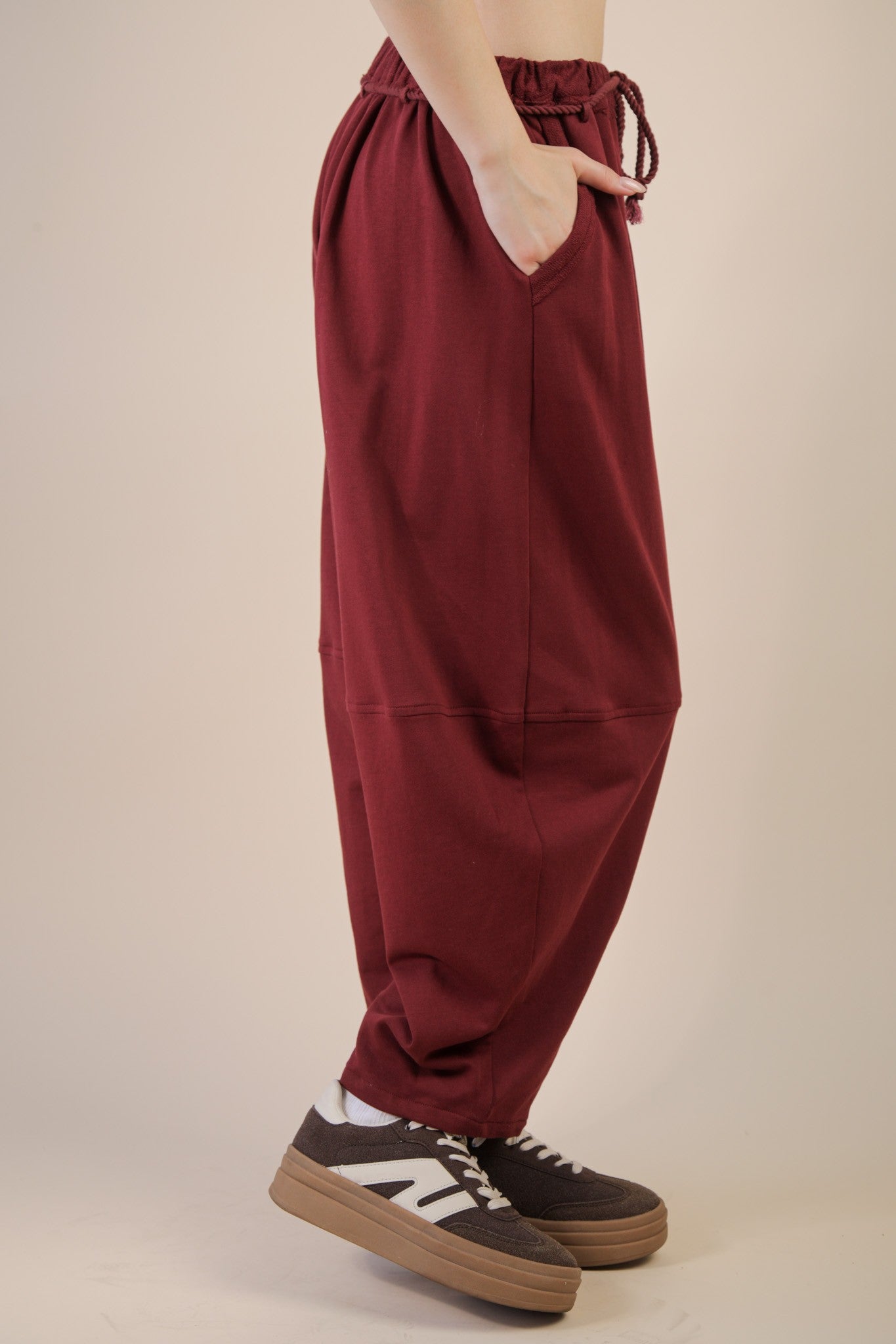 Braid Waist Barrel Pants - Taupe