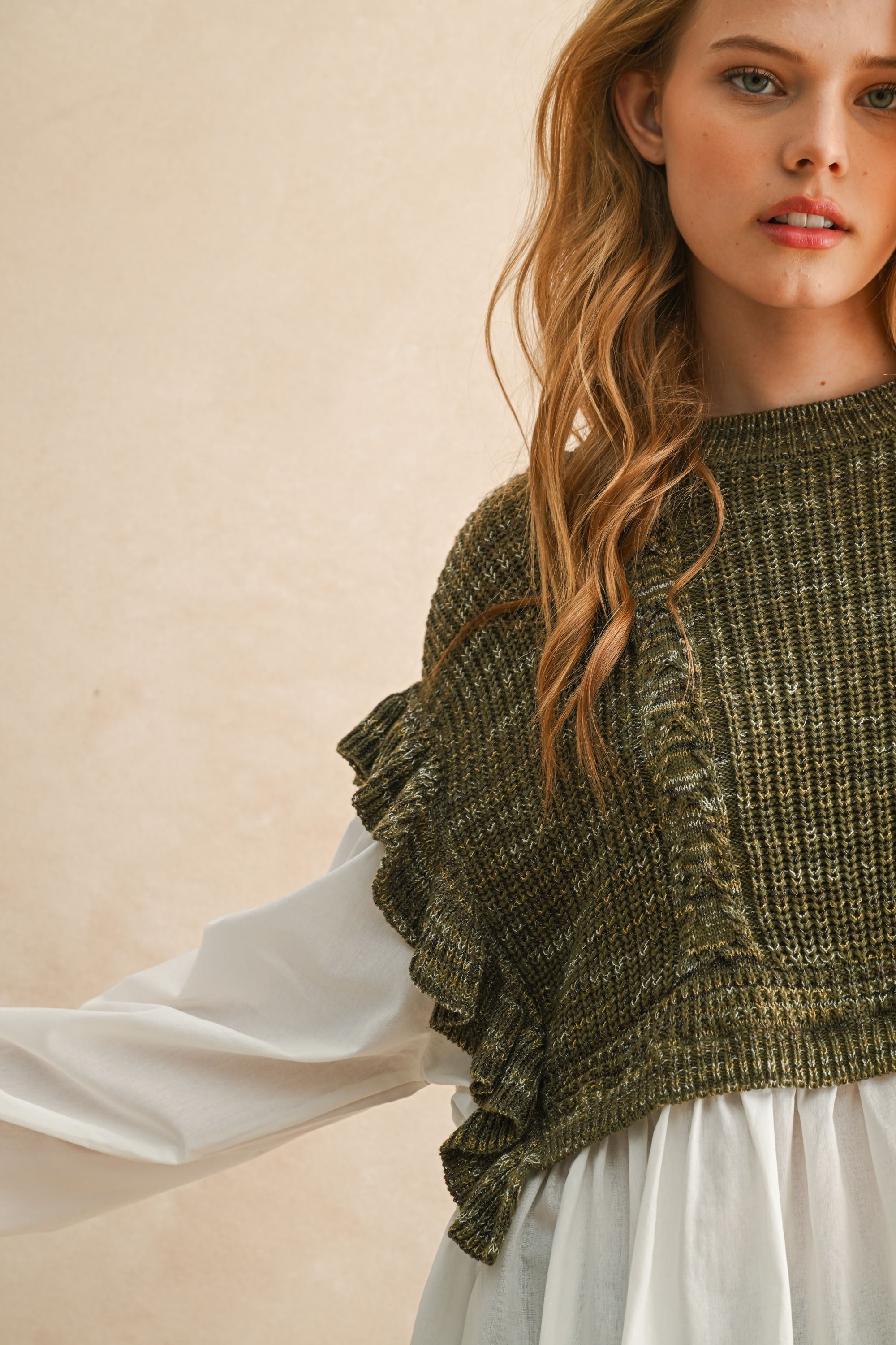 Sweat Combo Long Sleeve Blouse - Olive