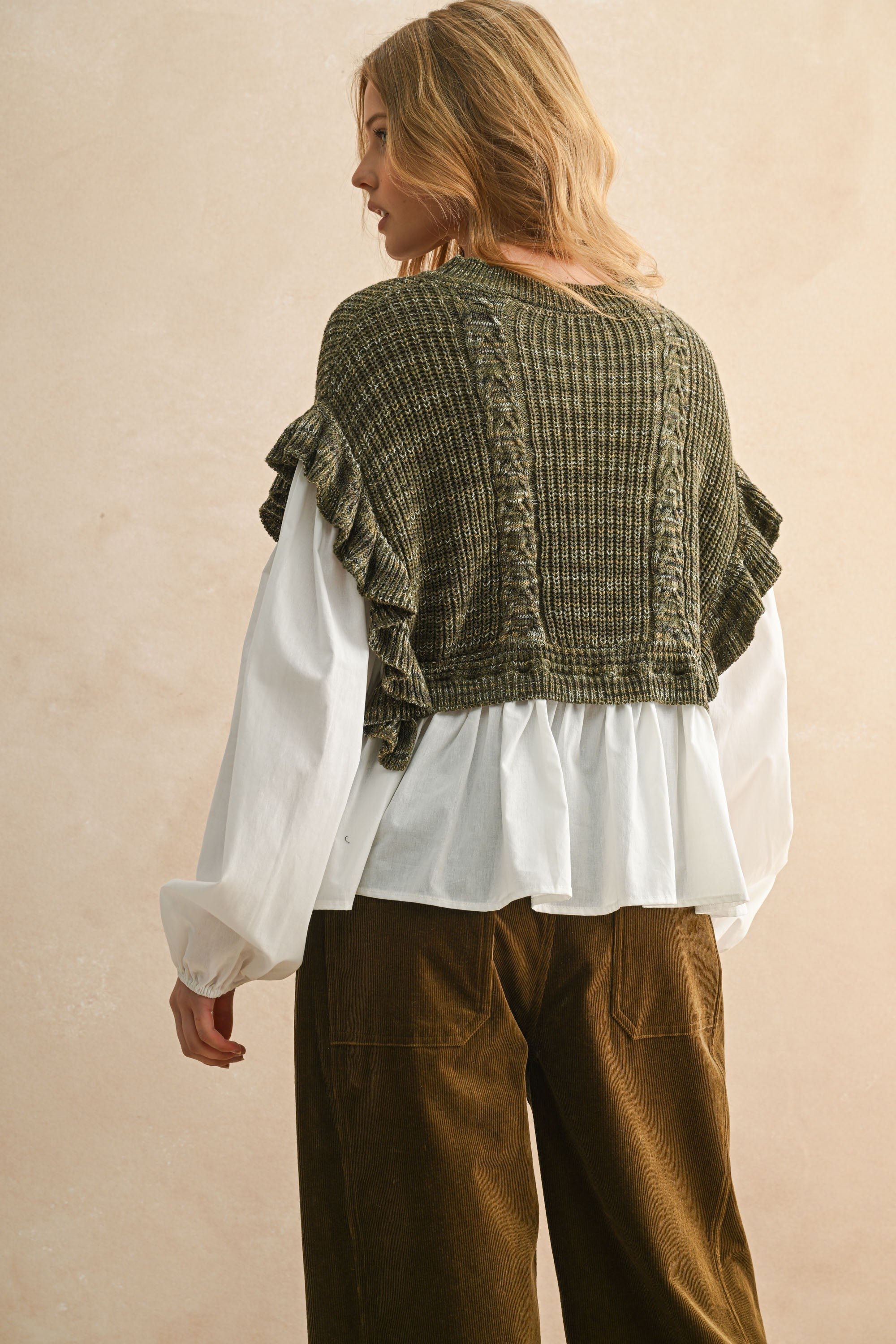 Sweat Combo Long Sleeve Blouse - Olive