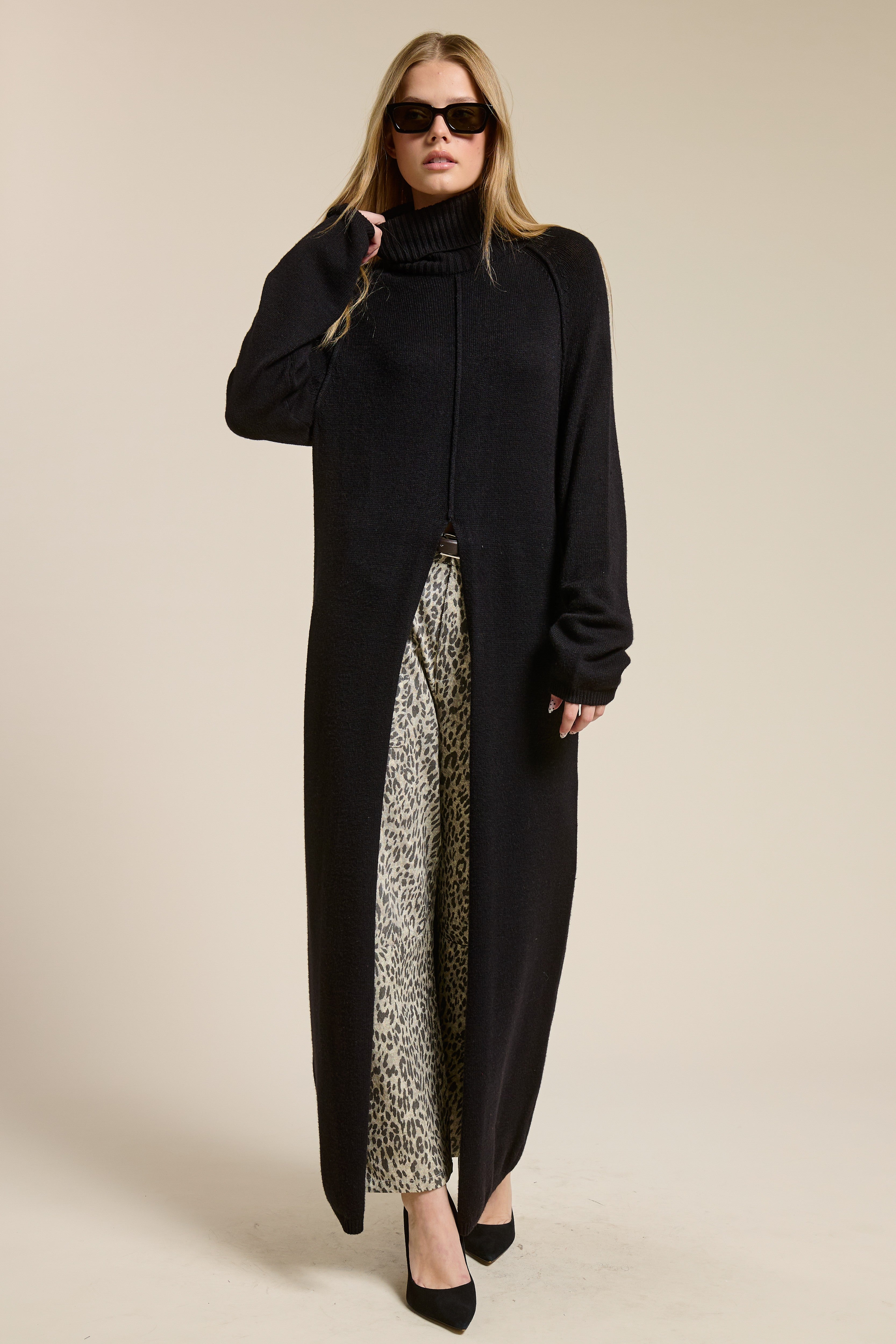 Turtleneck Tunic Dress - Black