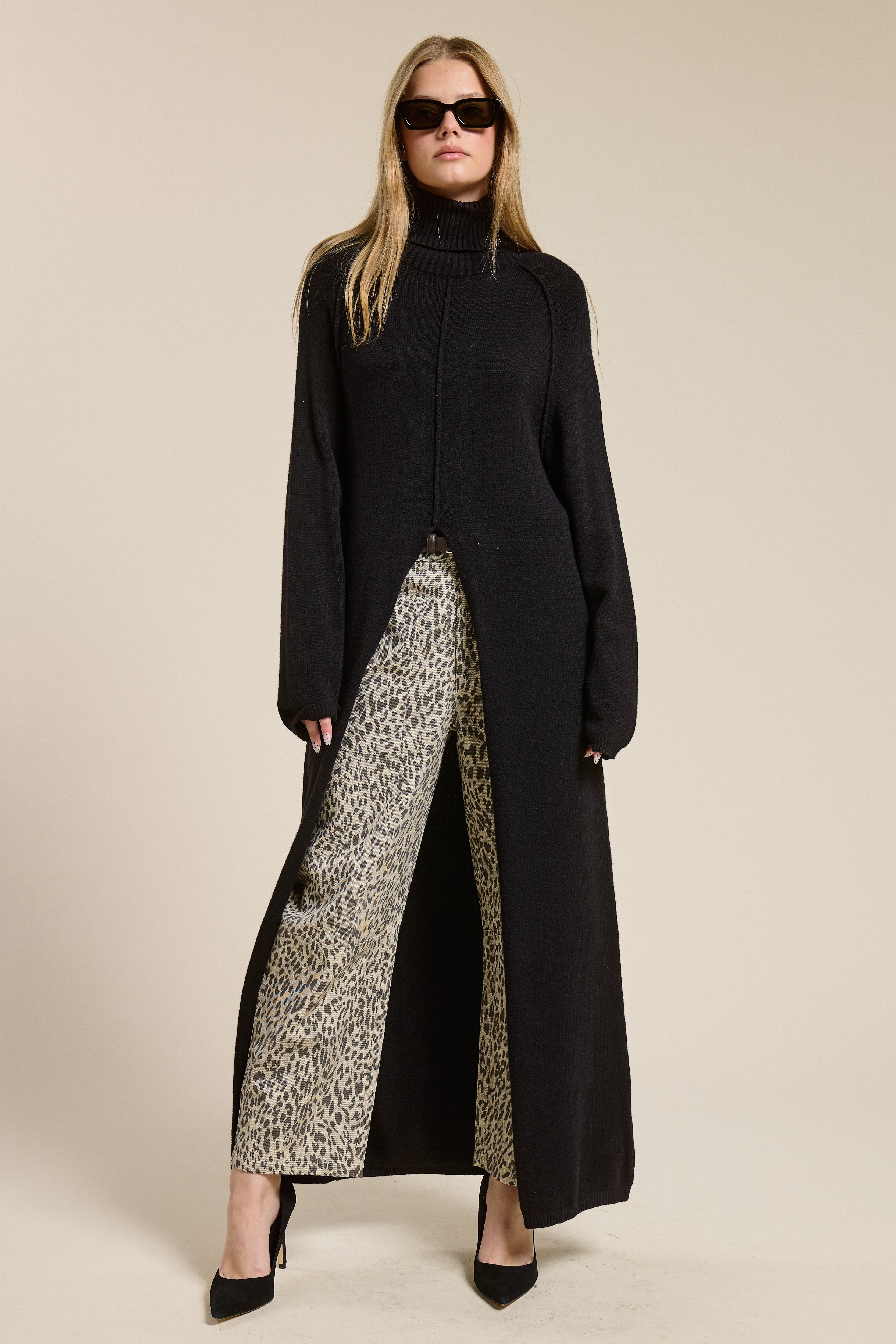 Turtleneck Tunic Dress - Black