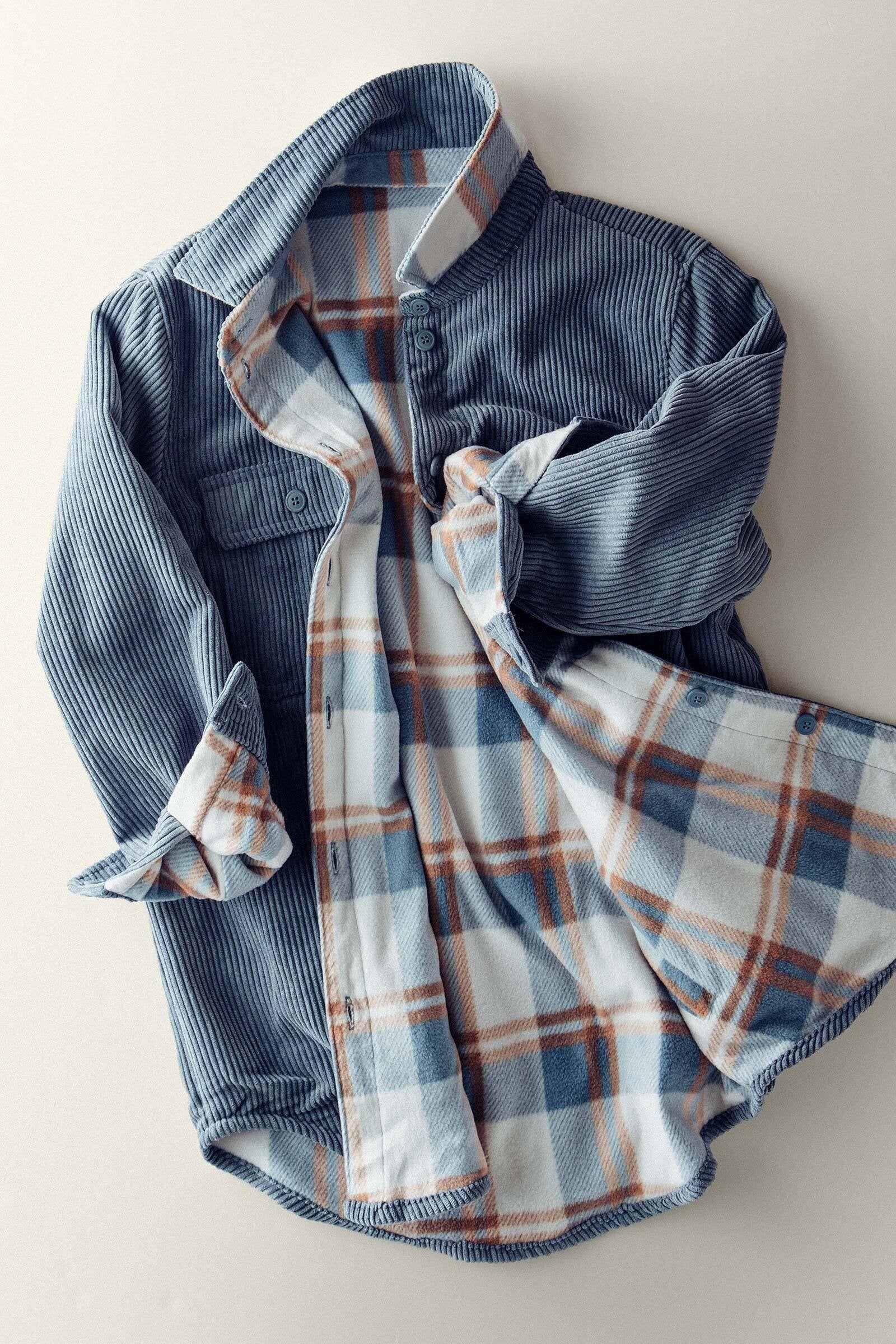 Flannel Shacket w/Pockets - Blue Stone