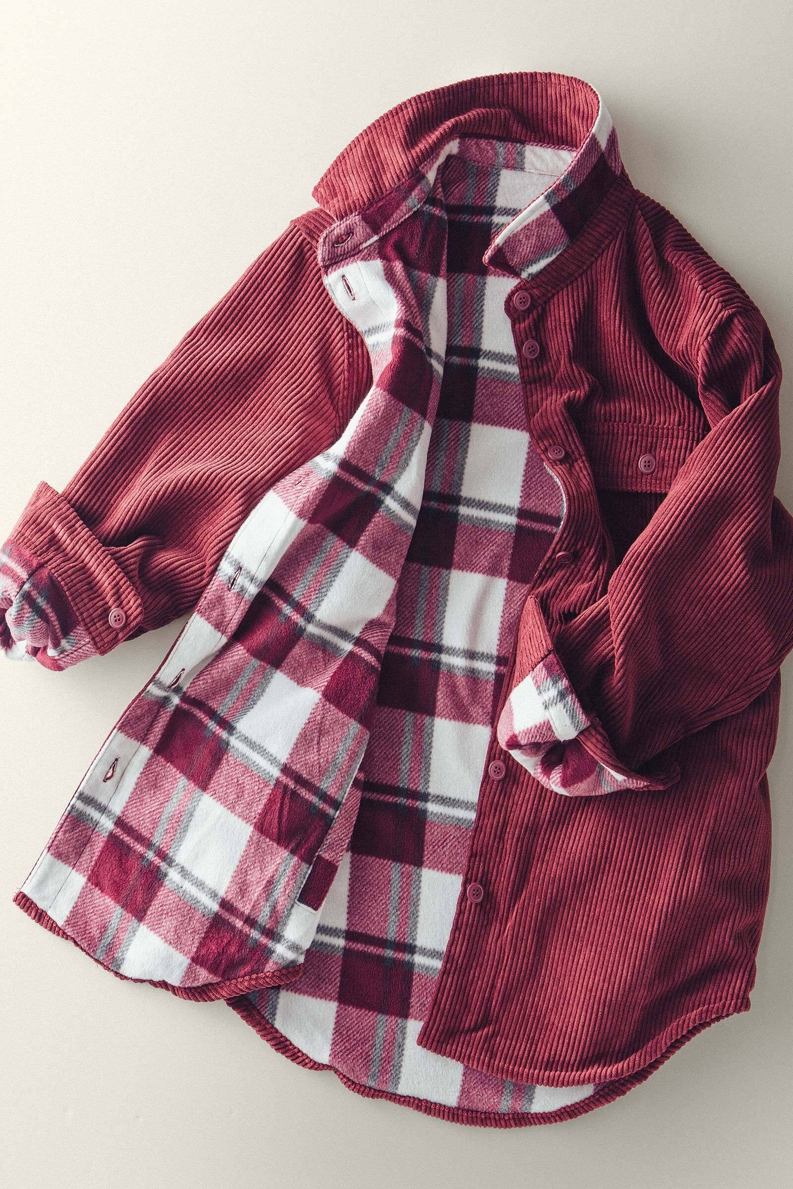 Flannel Shacket w/Pockets - Burgundy