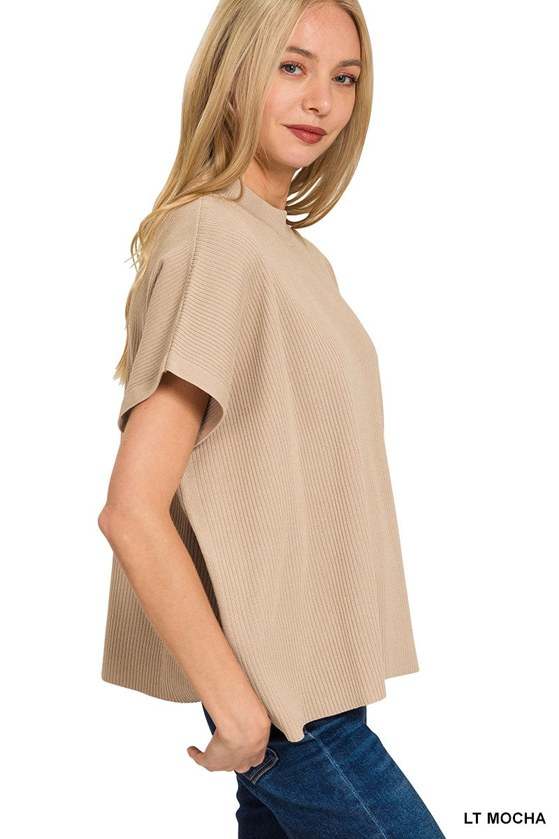 Mock-Neck Knit Top - Light Mocha