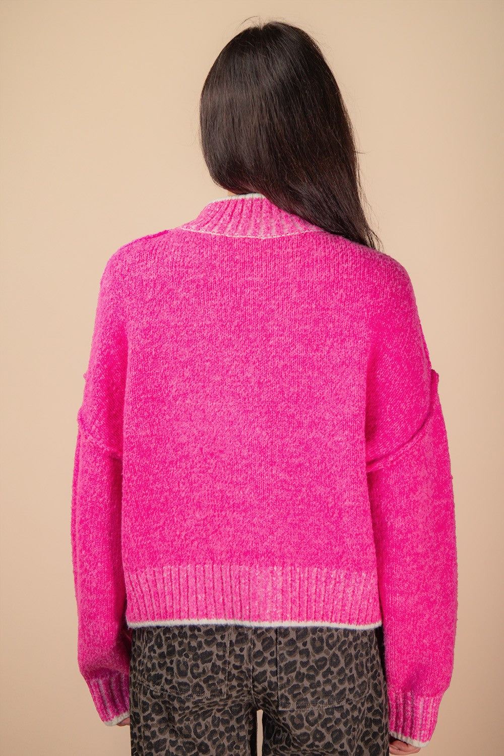 Oversized Mock Neck Sweater - Hot Pink