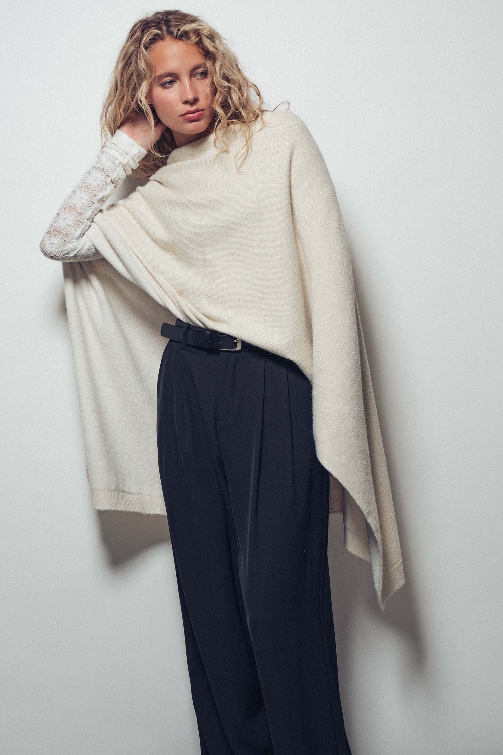 Cozy Slit Back Poncho - Ivory