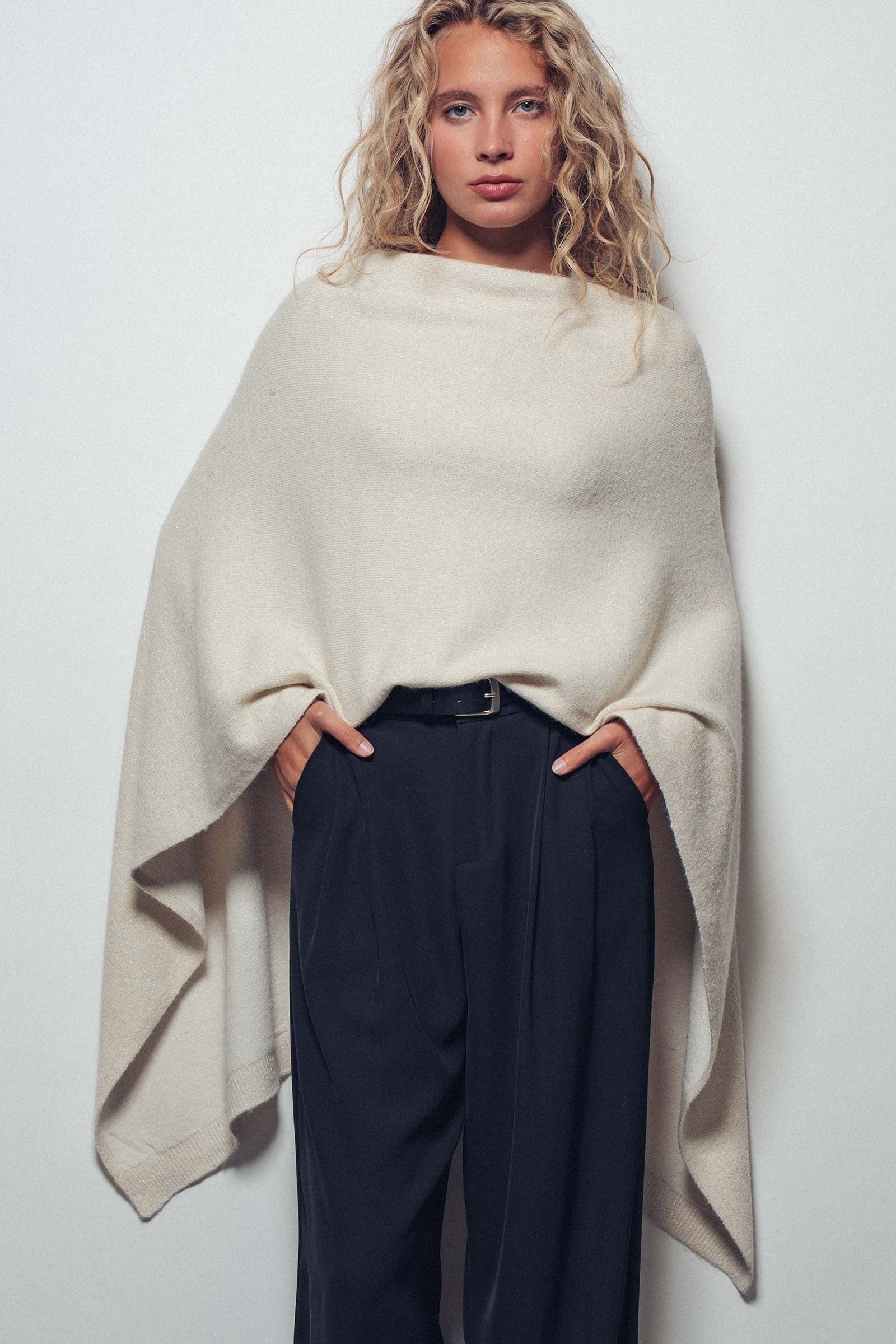 Cozy Slit Back Poncho - Ivory