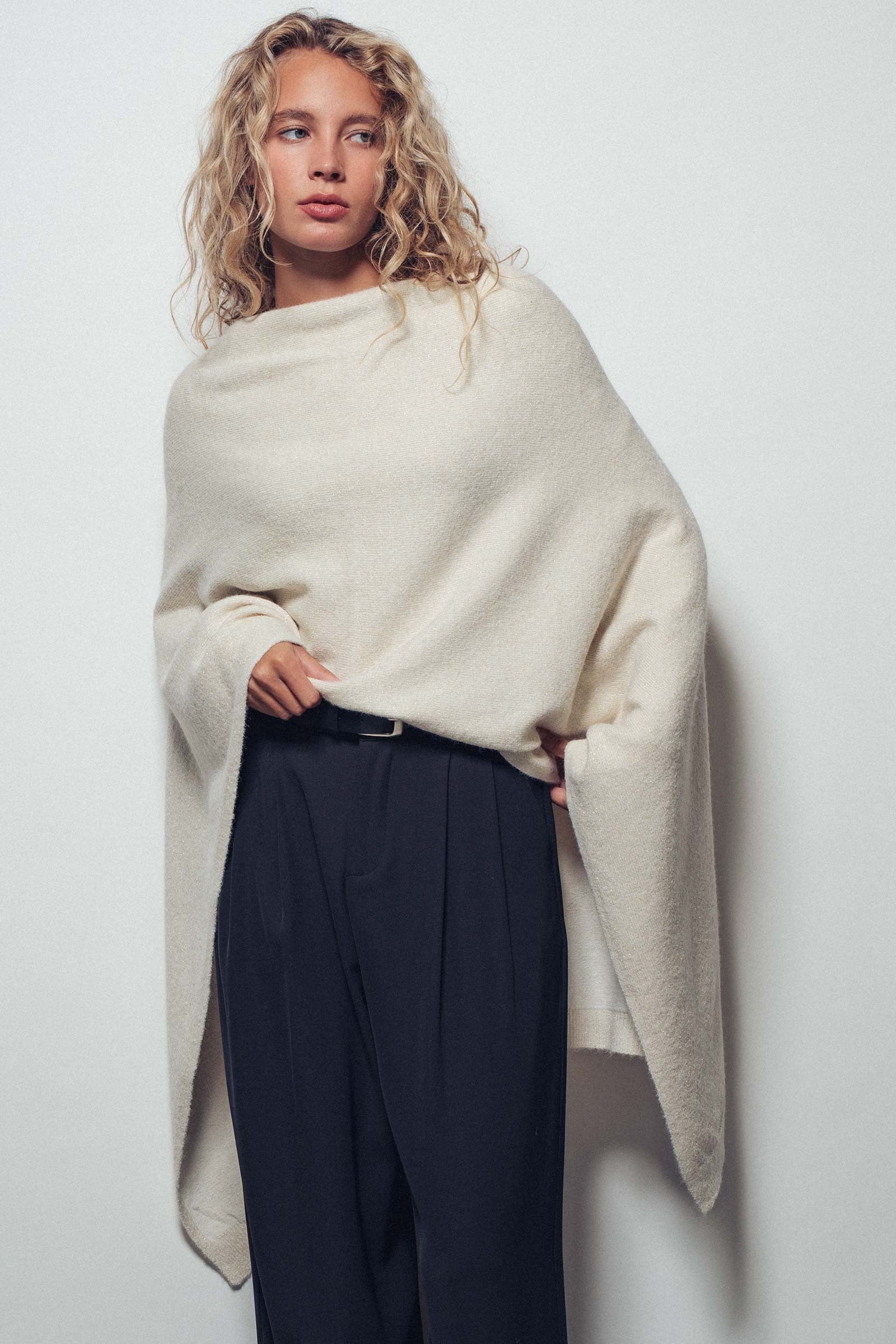 Cozy Slit Back Poncho - Ivory
