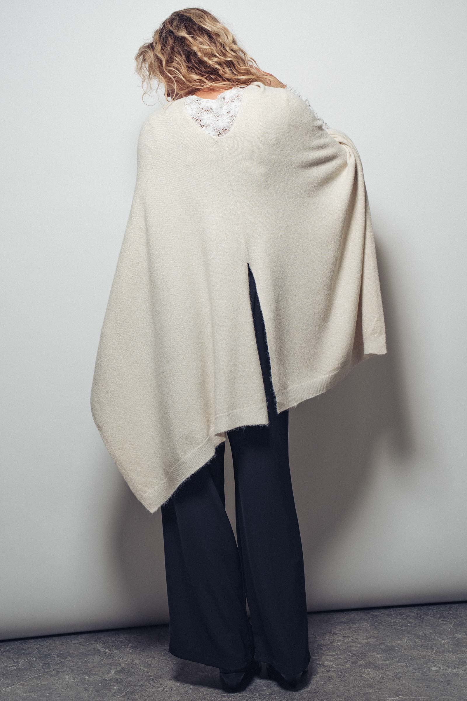 Cozy Slit Back Poncho - Ivory