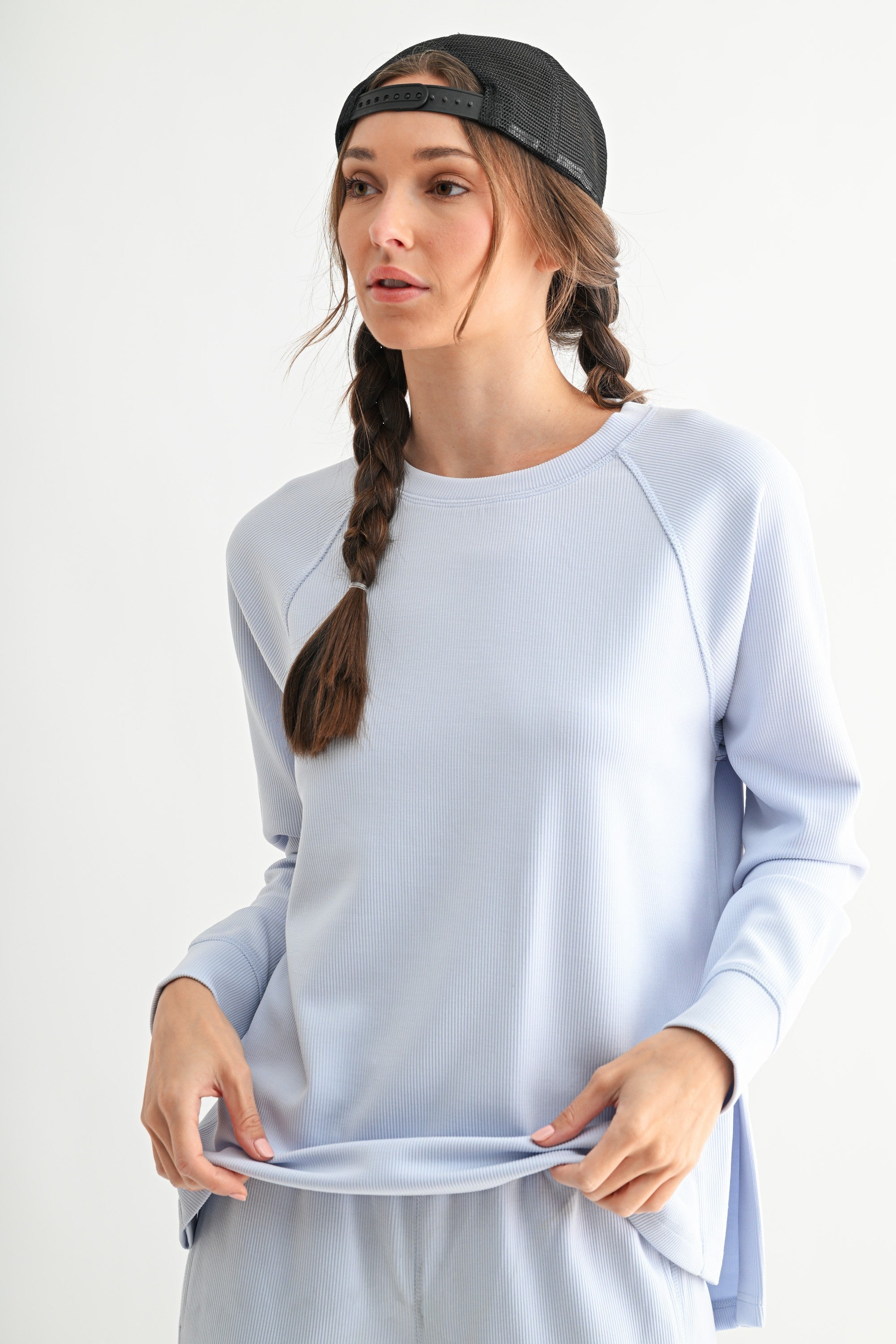 Luxe Ribbed Raglan Tee - Halogen Blue