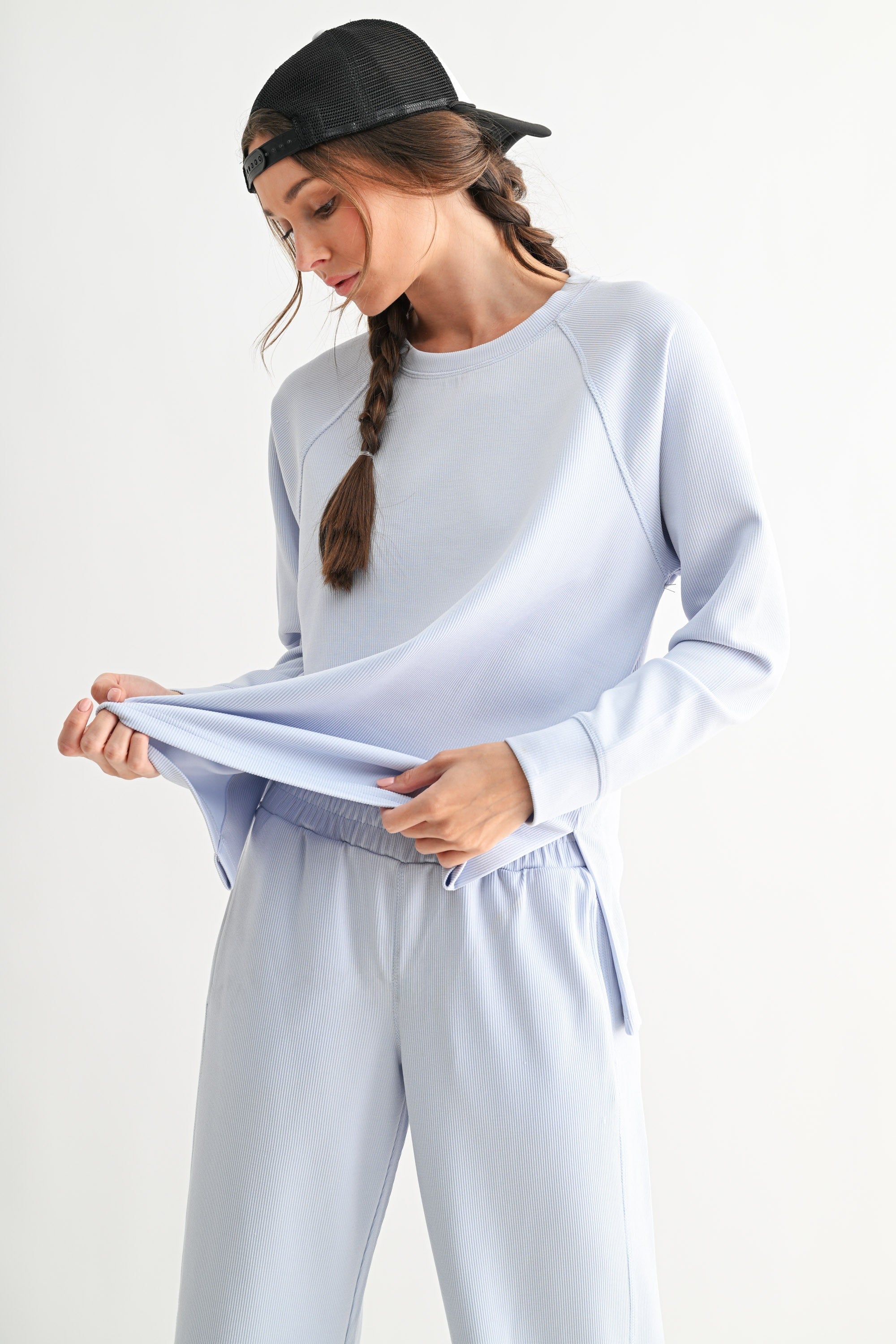 Luxe Ribbed Raglan Tee - Halogen Blue
