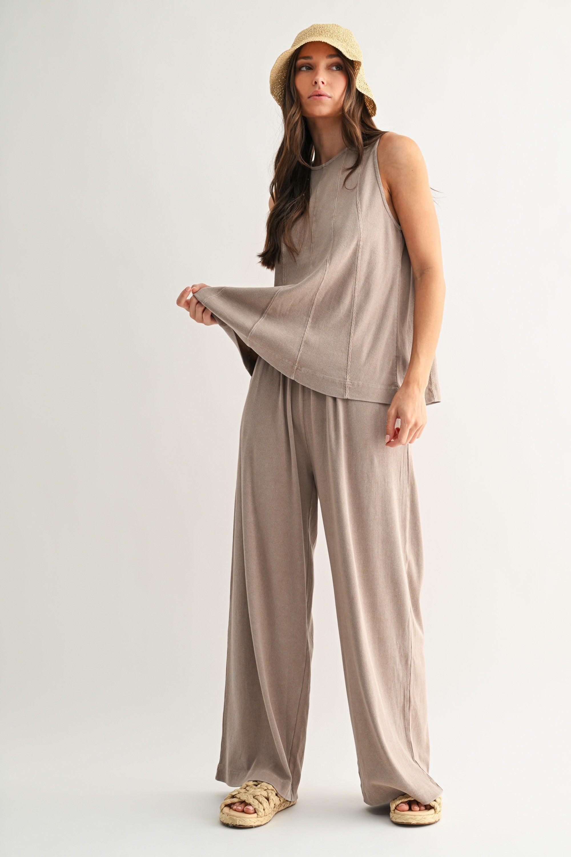 Coastline Cotton Blend Pant Set - Silken Taupe