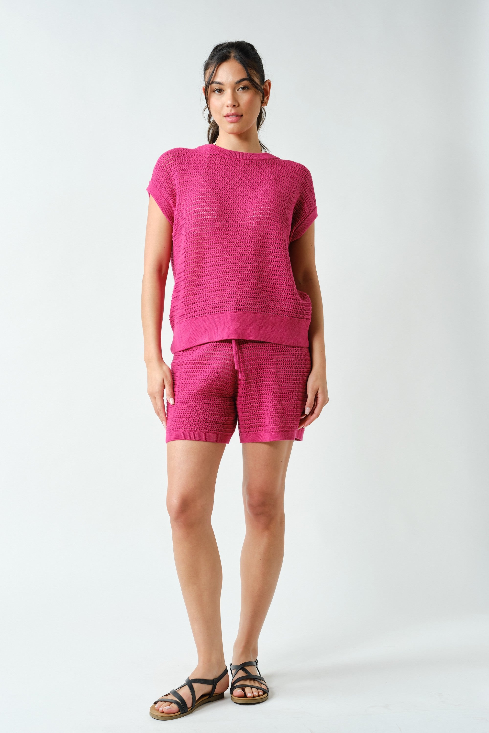Coastal Crochet Breeze Knit Top - Plum Pink