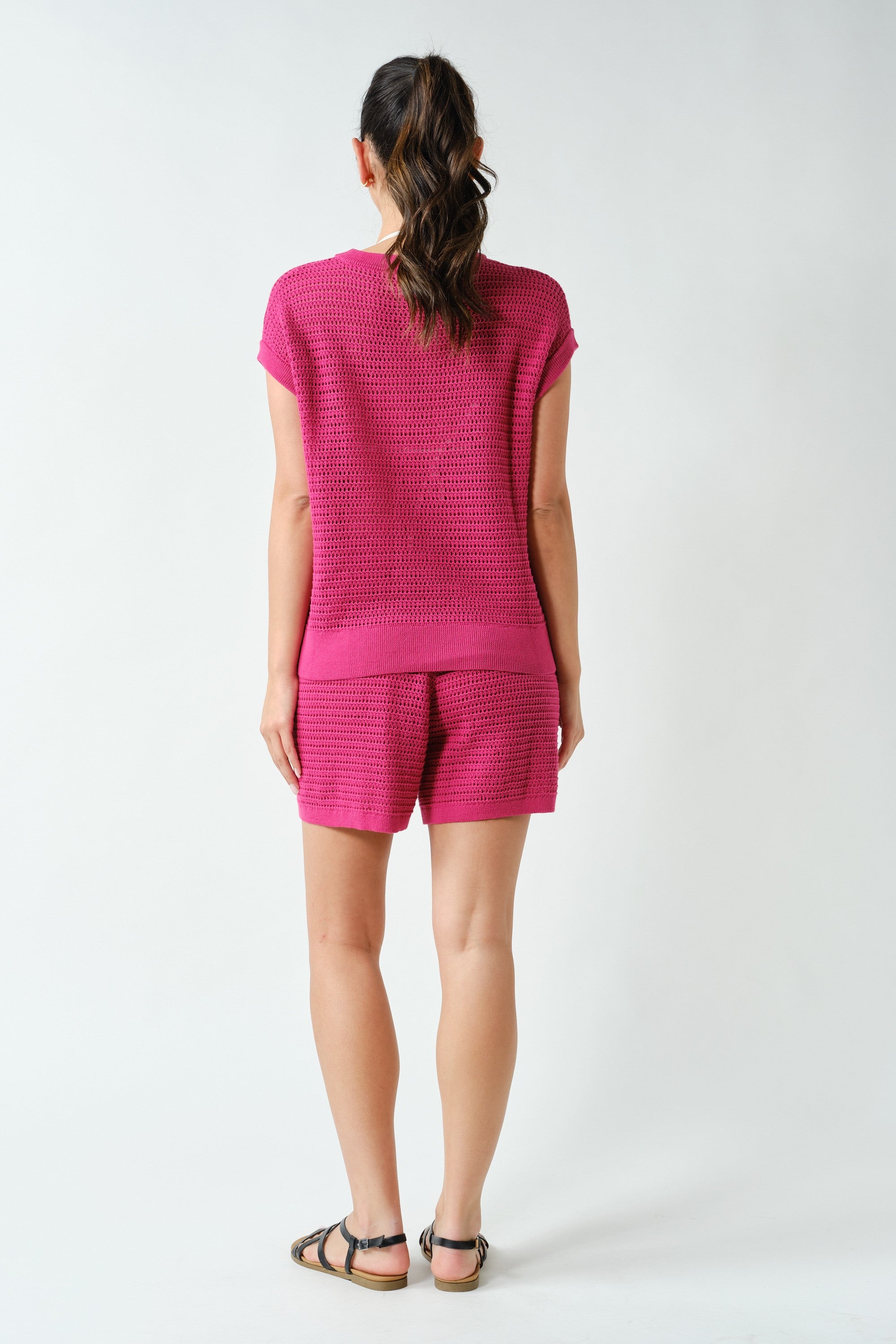 Coastal Crochet Breeze Knit Top - Plum Pink