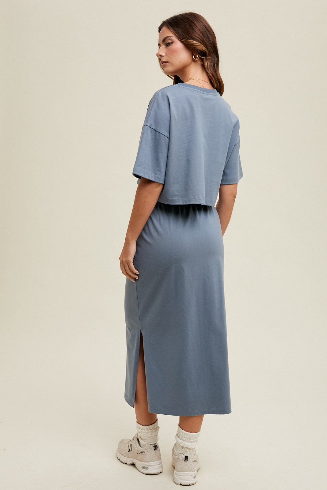 Cotton Crop Tee Skirt Set - Slate Blue