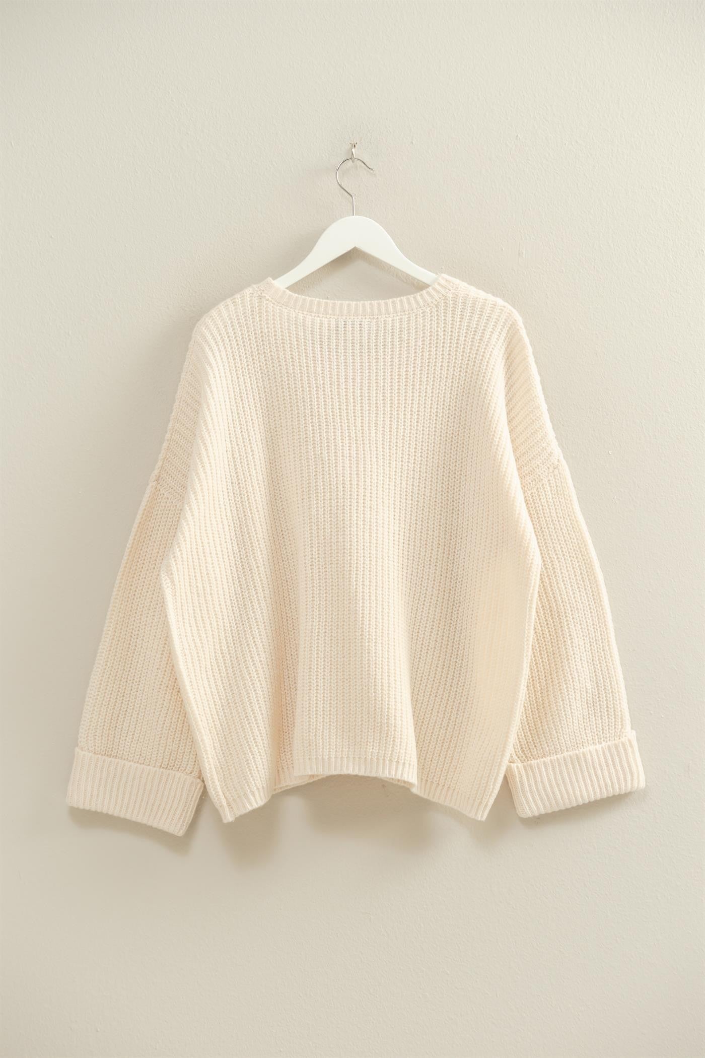 Oversized Ribbed Knit Sweater - Off White