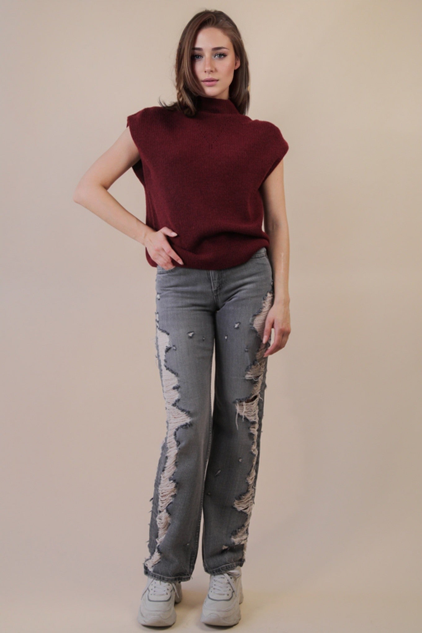 Soft Knit Sweater Vest - Burgundy