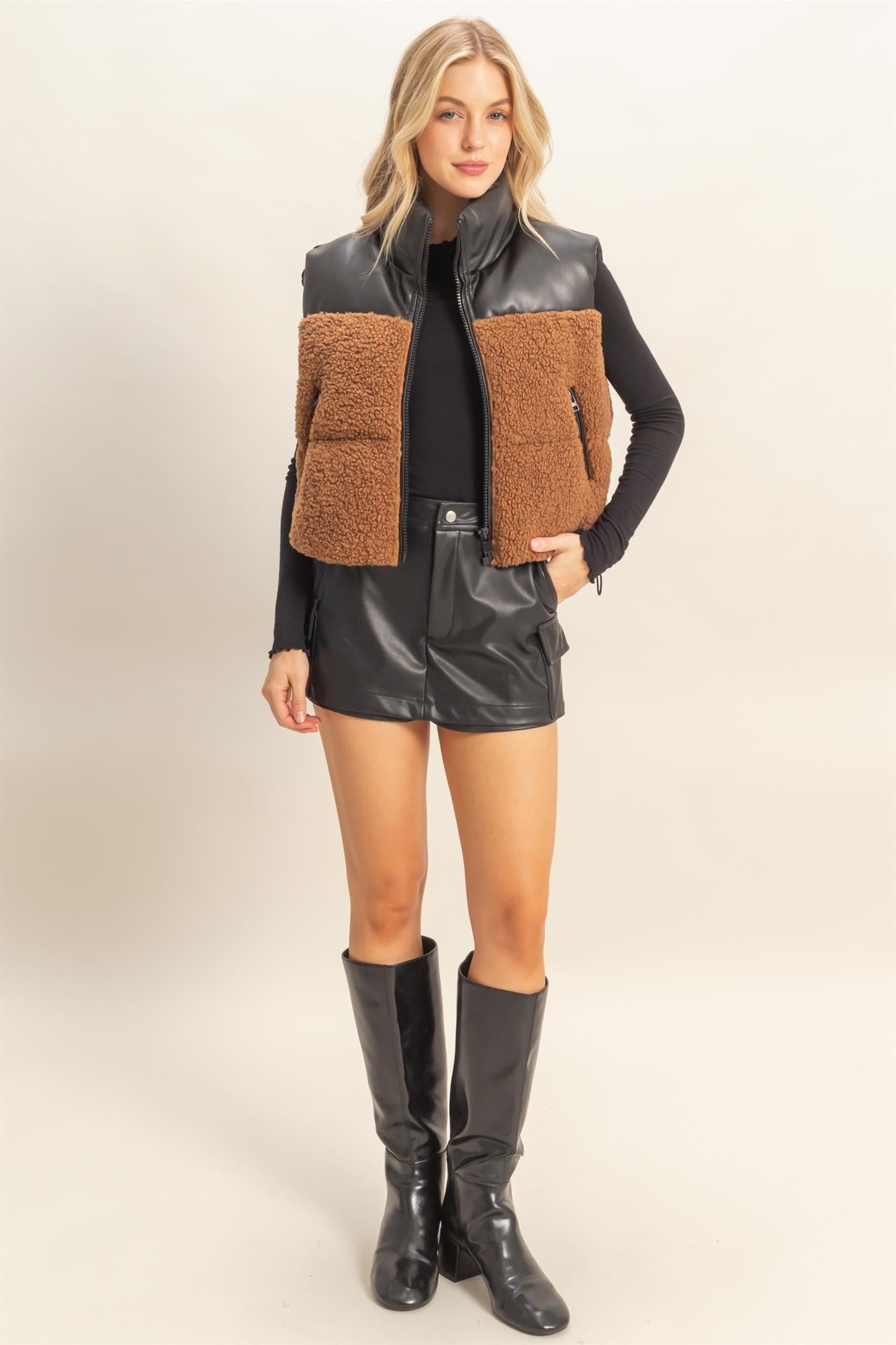 Sherpa Puffer Vest - Toast