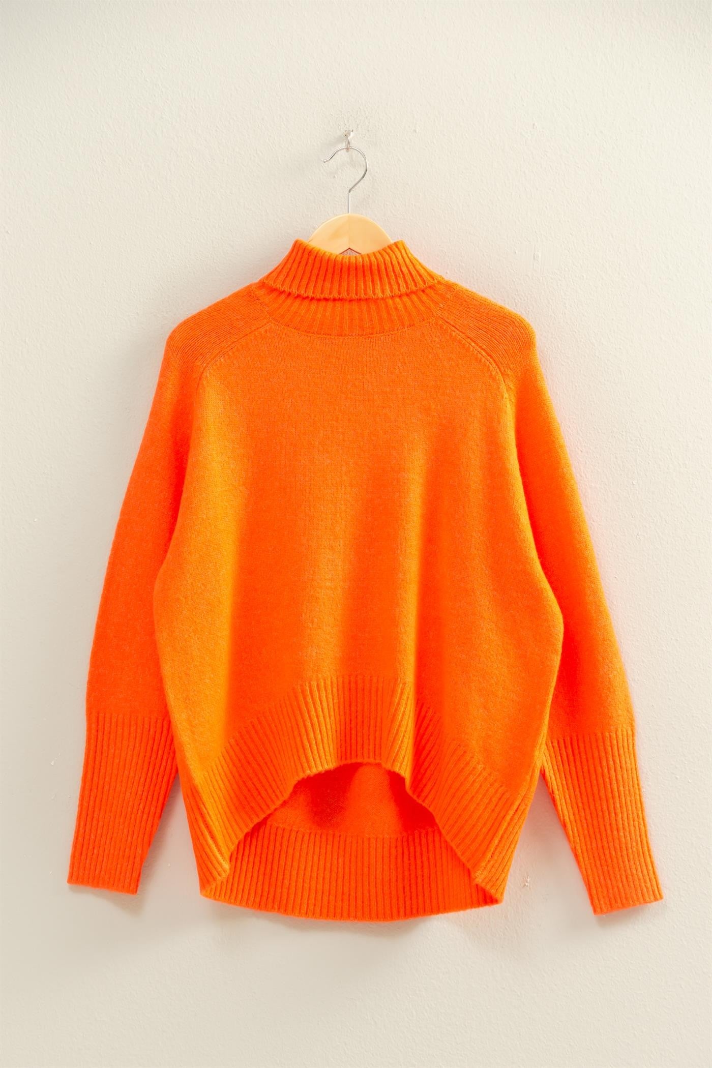 Oversized Turtleneck Sweater - Orange Red