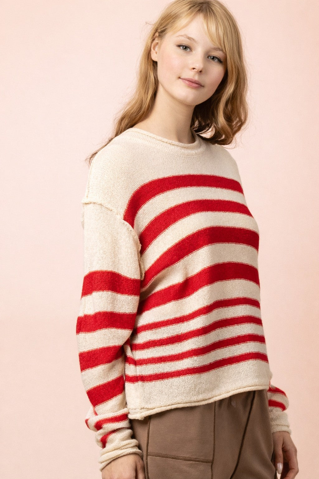Striped Knit Summer Sweater - Red