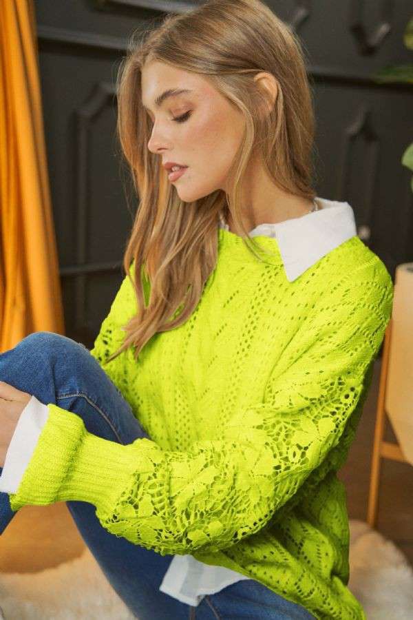 Lime Green Crochet Crewneck