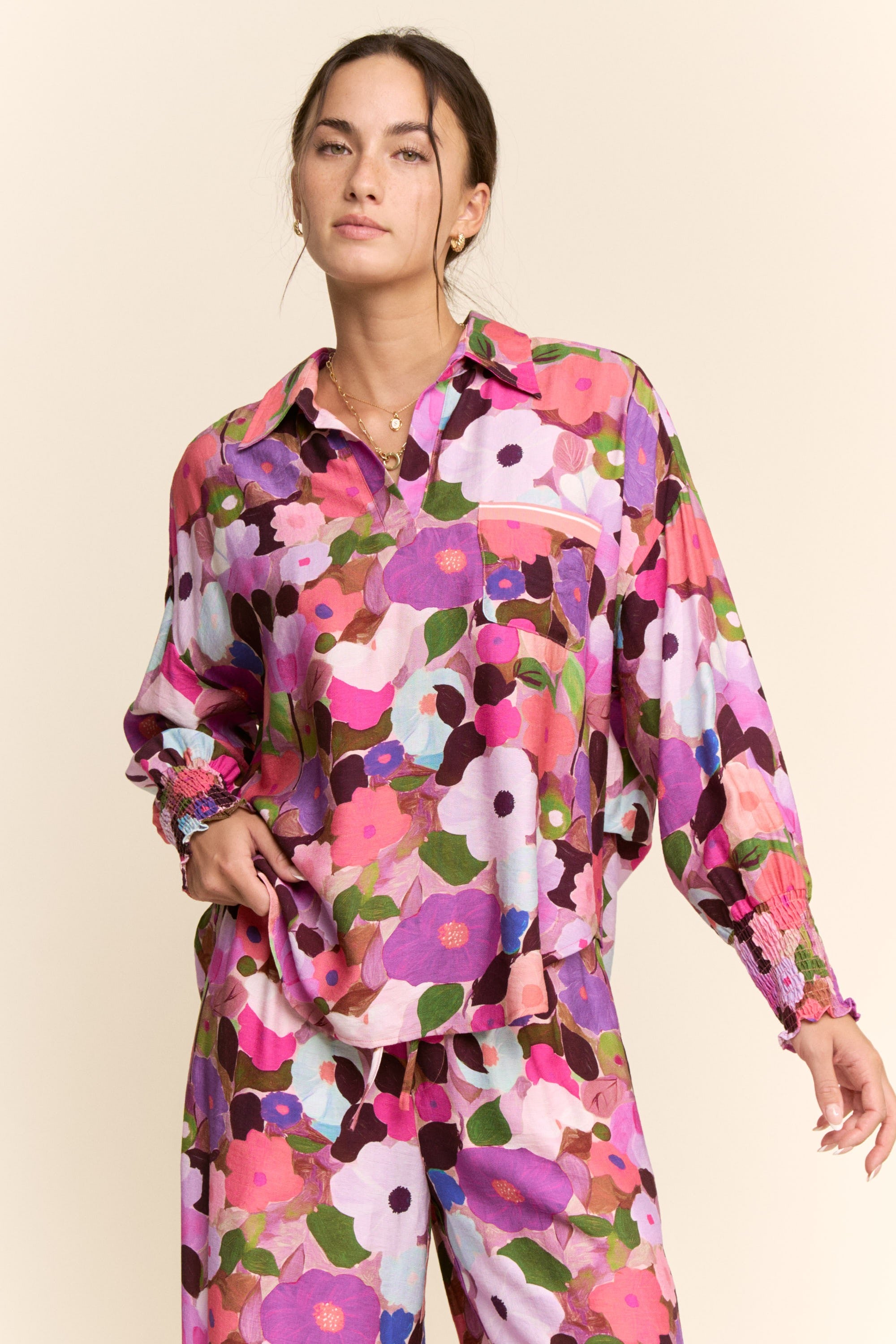 Groovy Floral Collared Blouse