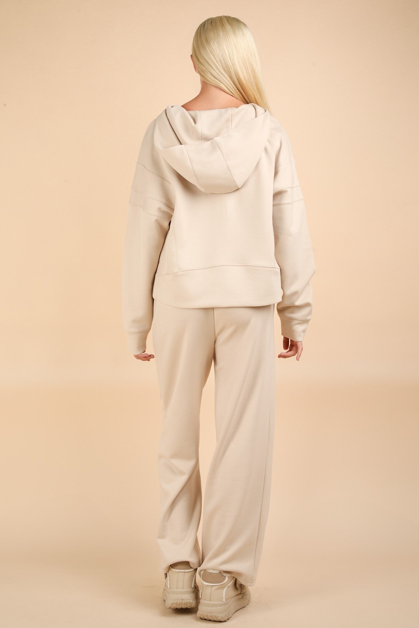 Oversized Knit Loungewear Top & Pants Set - Ecru